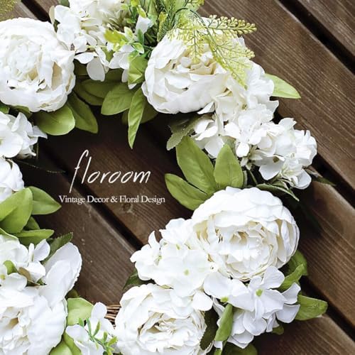 Floroom Artificial White Peony Wreath 15-16 Inches