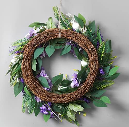 Purple Hydrangea Summer Wreath 18 Inch Grapevine Base for Front Door