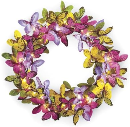 Pre-Lit Butterfly Wreath for Front Door 18 Inch