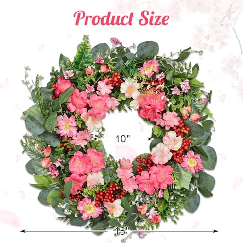 18 Inch Colorful Wildflower Wreath with Green Leaves for Home Front Door Wedding Dcor