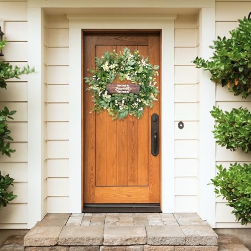 Artificial Eucalyptus Wreath with Berries 24 Inches Reversible Sign