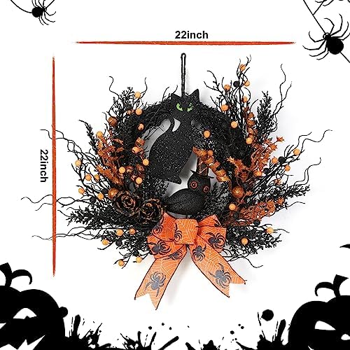 22 Inch Artificial Halloween Wreath for Front Door