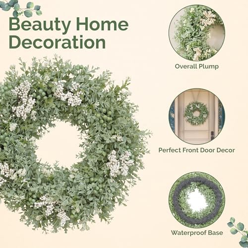 Realistic Greenery Wreath for Front Door - 197 Inch Artificial Eucalyptus Spring Decor
