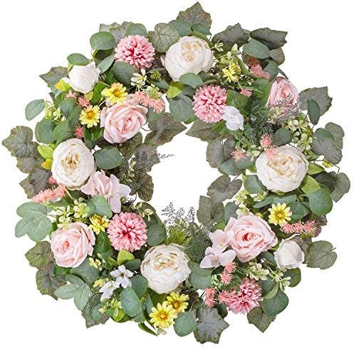 WANNA-CUL 24 Inch Spring Peony Wreath for Front Door 1