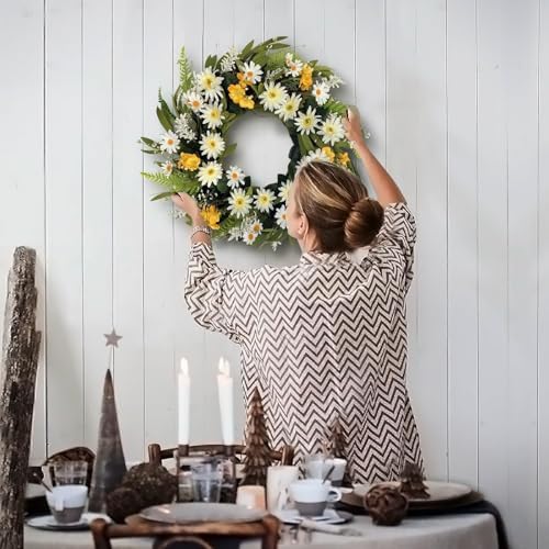 Spring Wreath for Front Door 20 Inch Artificial Daisy Flower Decor