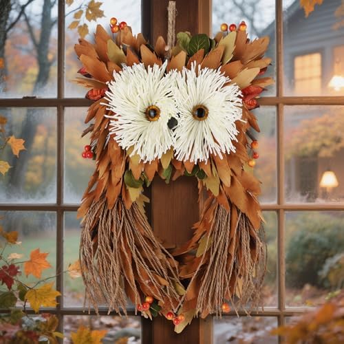 Winemana Owl Fall Wreath 14 Inch Handmade Decor