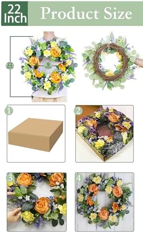 22 Inch Handmade Spring Wreath Front Door Decor