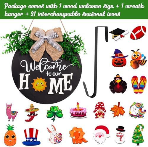 Interchangeable Seasonal Welcome Sign Front Door Decor - Home Porch Display Decorations