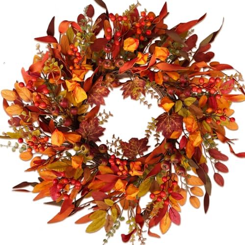 24 Inch Artificial Berry Wreath for Fall Holidays