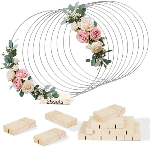 25PCS 12 Inch Silver Metal Floral Hoop Centerpieces with Stand
