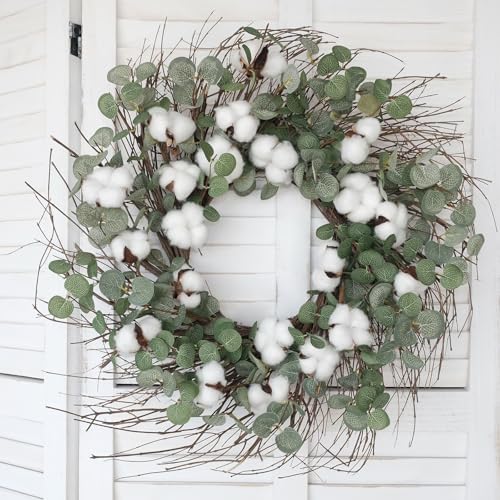 Idyllic Eucalyptus and Cotton Wreath for Front Door
