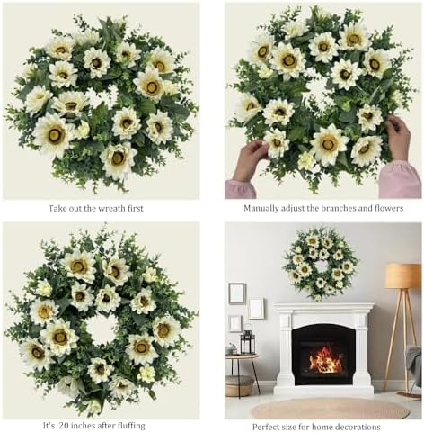 20 Inch Artificial Sunflower Wreath for Front Door