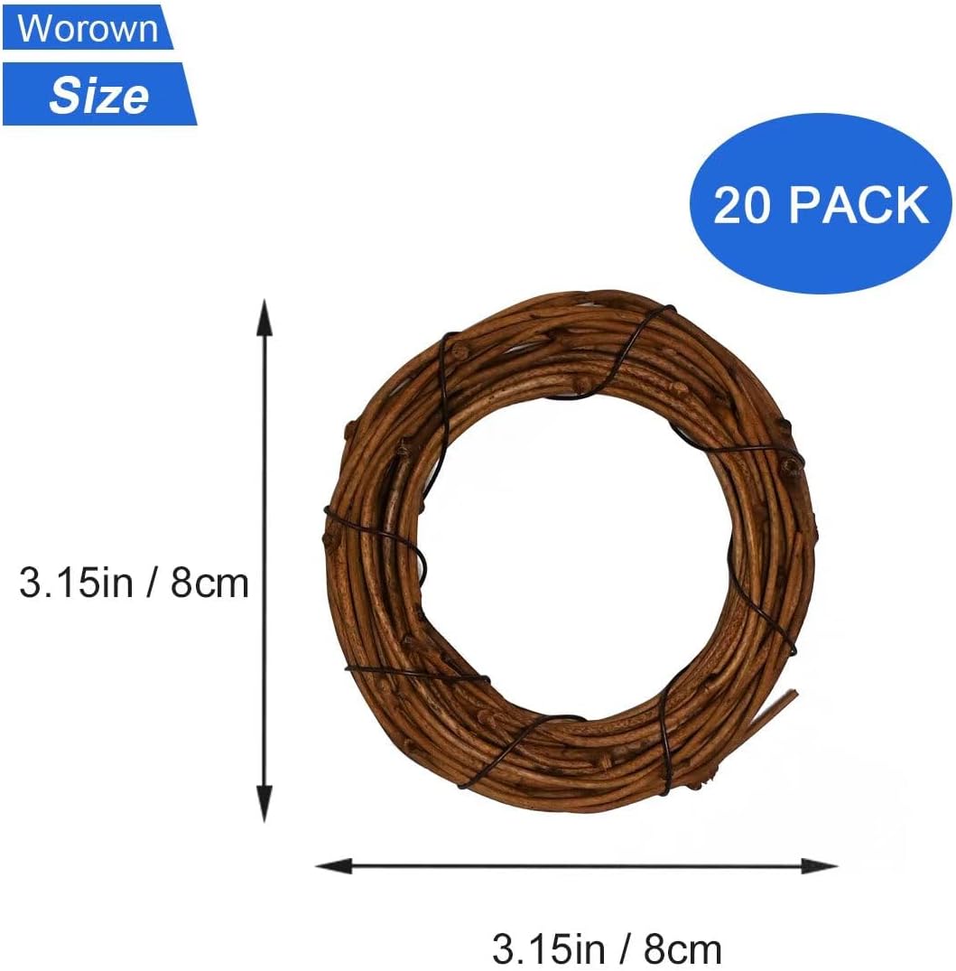 Worown 20 Pcs 3 Inch Natural Grapevine Wreaths Set