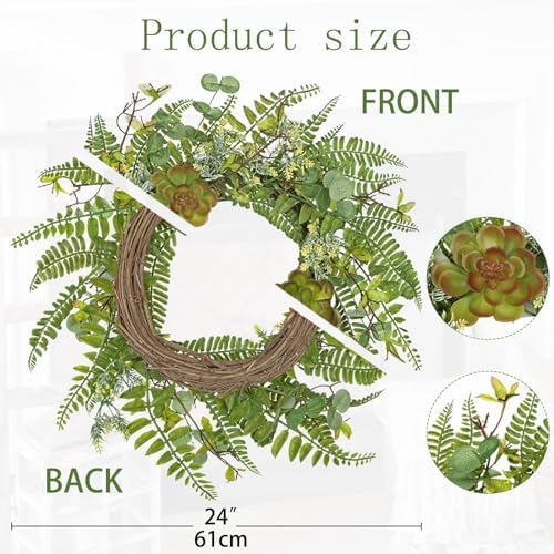 24 Inch Artificial Fern Wreath for Front Door