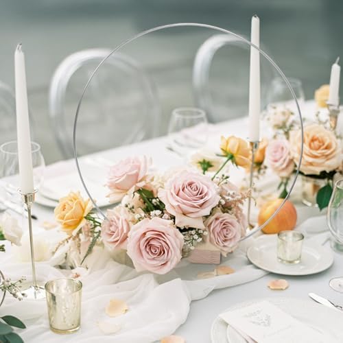 25PCS 12 Inch Silver Metal Floral Hoop Centerpieces with Stand