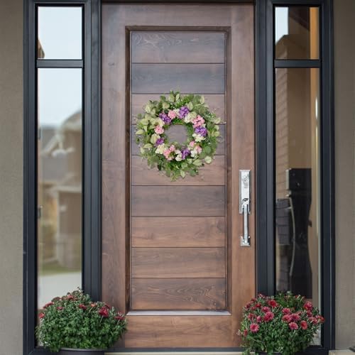 CIR OASES 22 Inches Artificial Hydrangea Wreath with Eucalyptus Leaves