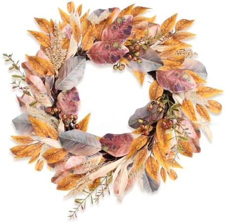 22 Inch Artificial Fall Wreath with Berries and Maple Leaves