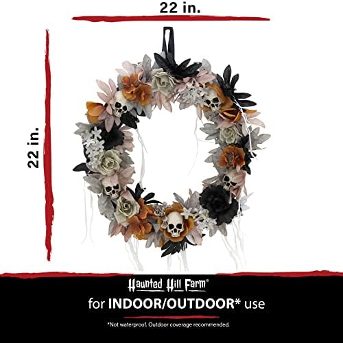 Haunted Hill Farm Gothic Skull Wreath with Multicolor Flowers