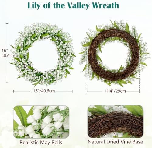 Briful Spring Wreath 16 Inch Artificial Lily of the Valley Decor