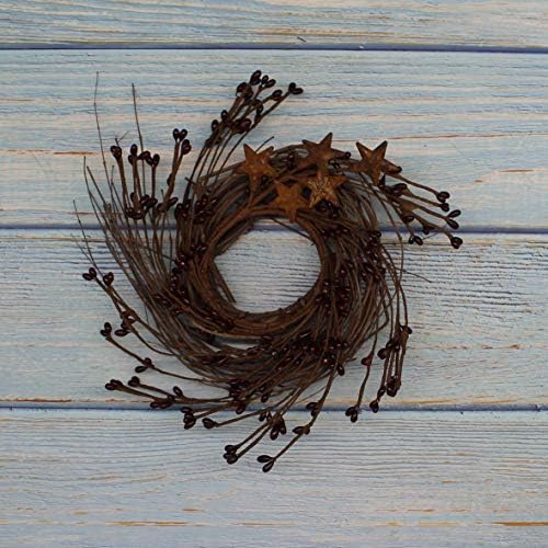 Rustic Wreath with Barn Stars and Berries 7-Inch Burgundy