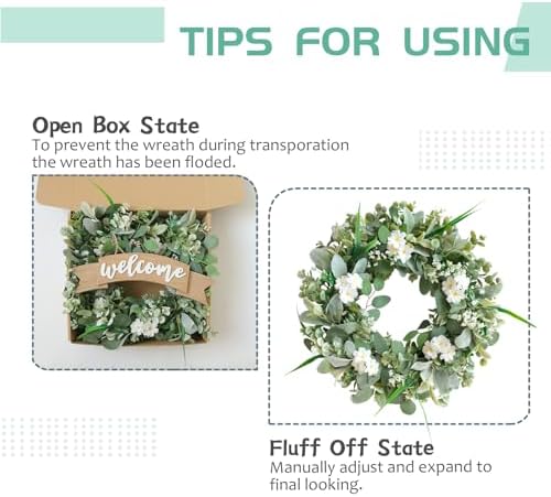 24 Inch Spring Lamb Ear Green Leaves Wreath for Front Door