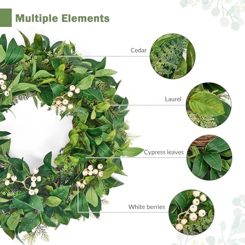 GENMOUS 24 Inch All Season Wreath for Front Door Decor