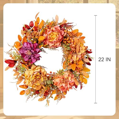 VioletEverGarden 22 Inch Autumn Wreath for Front Door