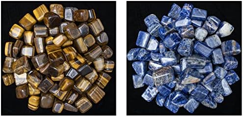 ZAICUS 1lb Tiger Eye and Sodalite Tumbled Stones for Decor and Jewelry