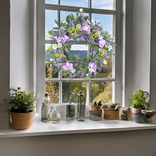 21 Inch Purple Floral Wreath for Front Door and Home Decor