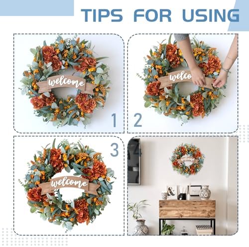 24 Inch Fall Peony Eucalyptus Wreath for Front Door