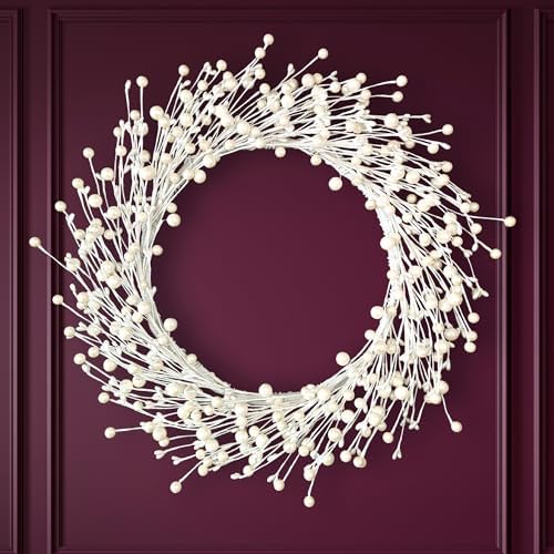 Pearl White Berry Wreath for Front Door 20 Inch Wall Hanging