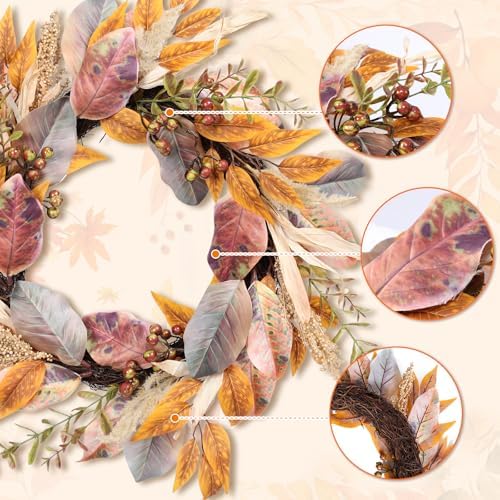 22 Inch Artificial Fall Wreath with Berries and Maple Leaves