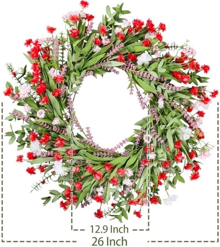 26 Inch Artificial Spring Wreath with Wildflowers for Front Door Decor