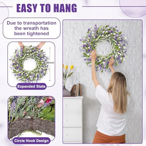 Artgar 26 Inch Lavender Wreath for Front Door