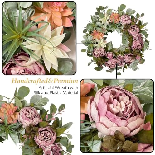 WANNA-CUL 24 Inch Spring Peony Wreath for Front Door