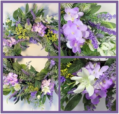 21 Inch Purple Floral Wreath for Front Door and Home Decor