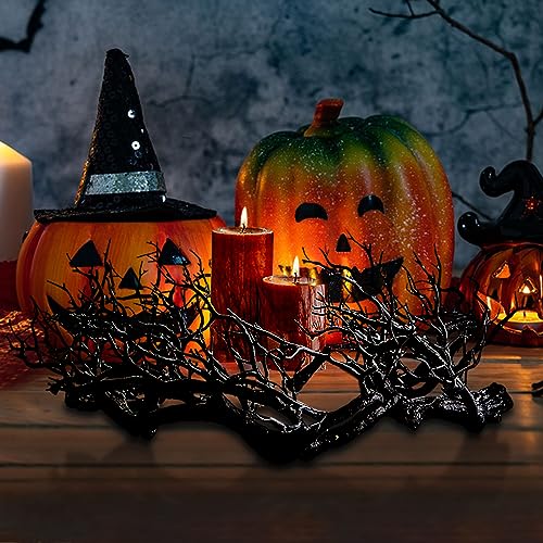 Glitter Black Branch Halloween Wreath with Red Lights