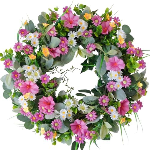 22 Inch Artificial Flower Wreath Spring Summer Decor