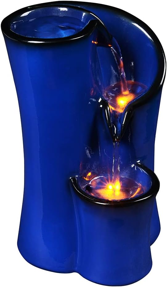 Blue Imitation Ceramic Tabletop Fountain with 3 Reflective LED
