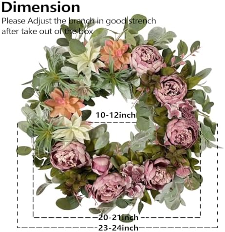 WANNA-CUL 24 Inch Spring Peony Wreath for Front Door