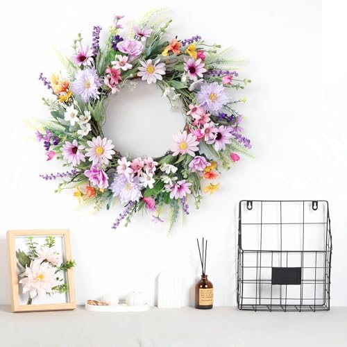 20 Inch Purple Wildflower Summer Wreath for Front Door