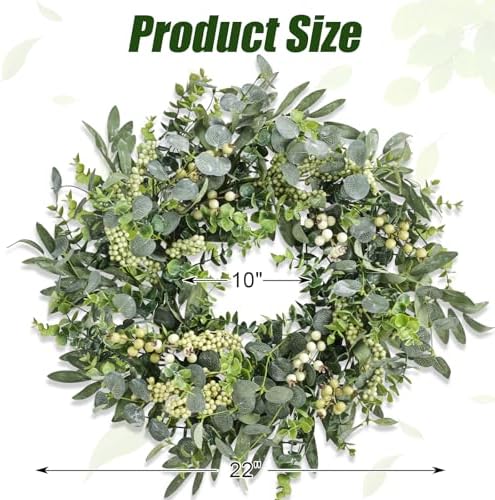 22 Inch Eucalyptus Wreath with Berries and Olive Leaves Artificial Decor