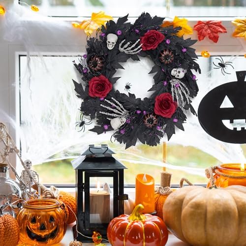 GENMOUS Halloween 22Inch Rose Wreath with Lights