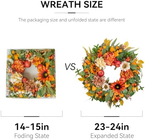 24 Inch Fall Wreath for Front Door Decor