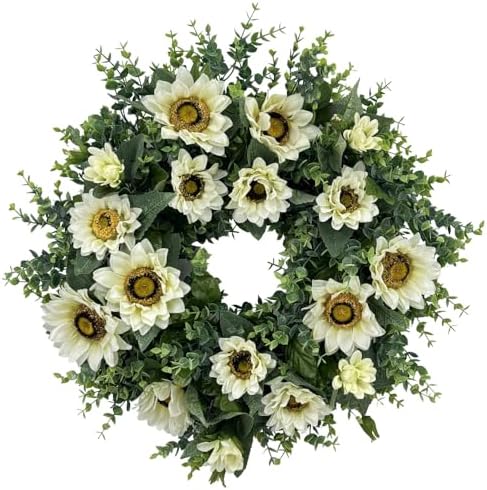 20 Inch Artificial Sunflower Wreath for Front Door