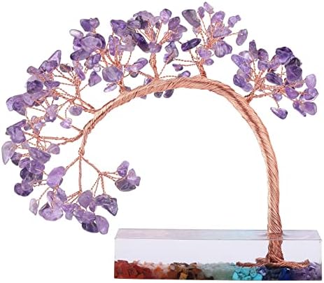 Mookaitedecor Bundle - 2 Items Carnelian Angel Figurines Amethyst Crystal Money Tree with Chakra Stones Resin Base