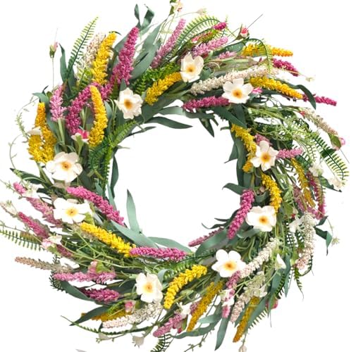 22 Inch Artificial Daisy Flower Wreath for Front Door