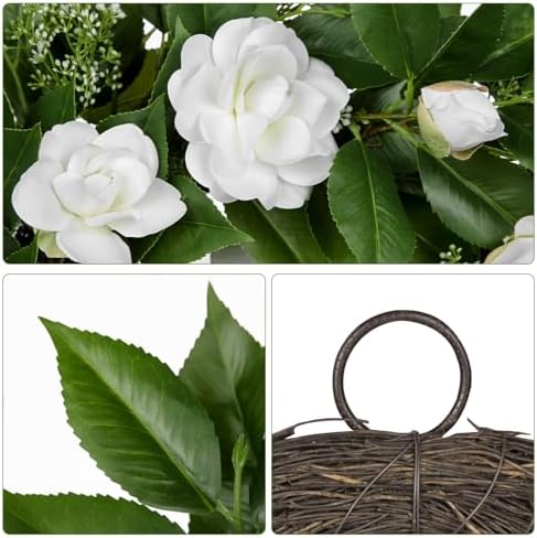 20 Inch Artificial Camellia Wreath for Front Door
