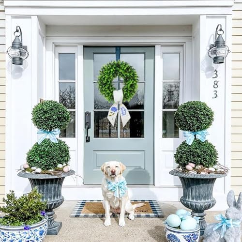 Vofuly Boxwood Wreath with Monogram Sash - 20 Inch