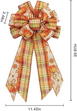 Large Fall Pumpkin Bow Wreath for Thanksgiving and Autumn Decor